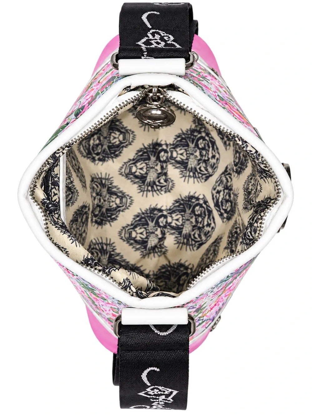 Ed Hardy White Pink Floral Skull Crossbody Bag with Black Strap (Cross Posted)